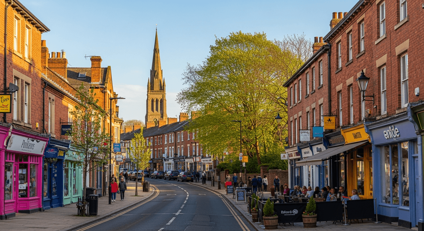 Gosforth High Street on a sunny day