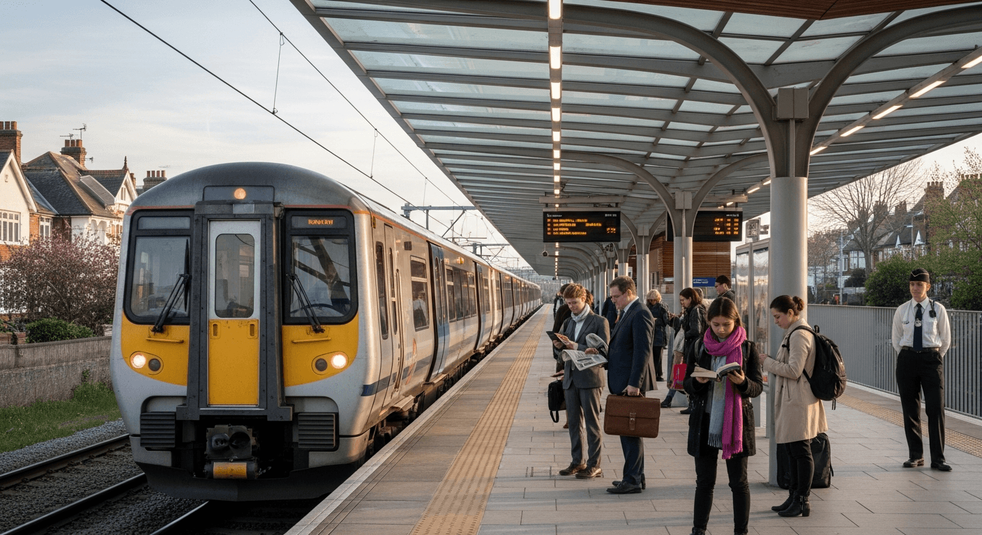 Metro train at a suburban station platform